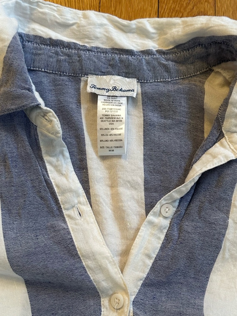 Tommy Bahama Striped Linen Blend Cover-Up Blue & White Nautical Beachy